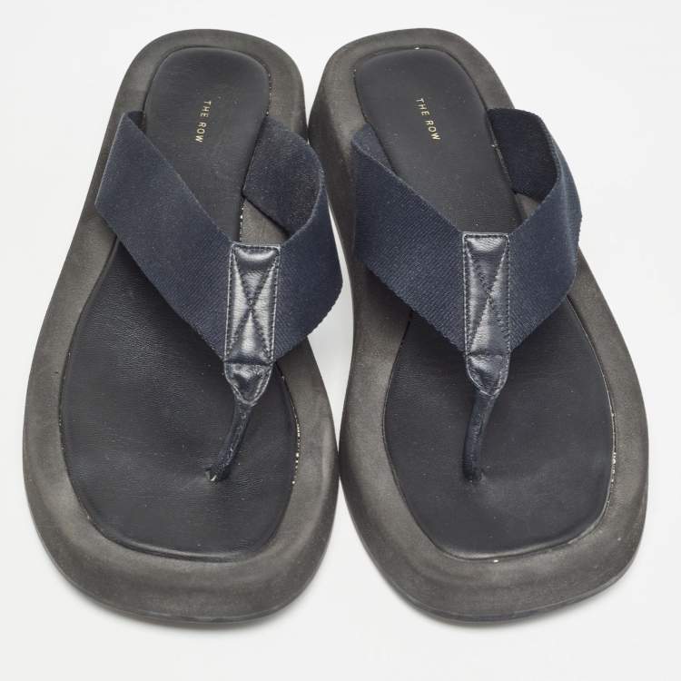 Pre Owned The Row Black Leather and Fabric Thong Sandals Size 39