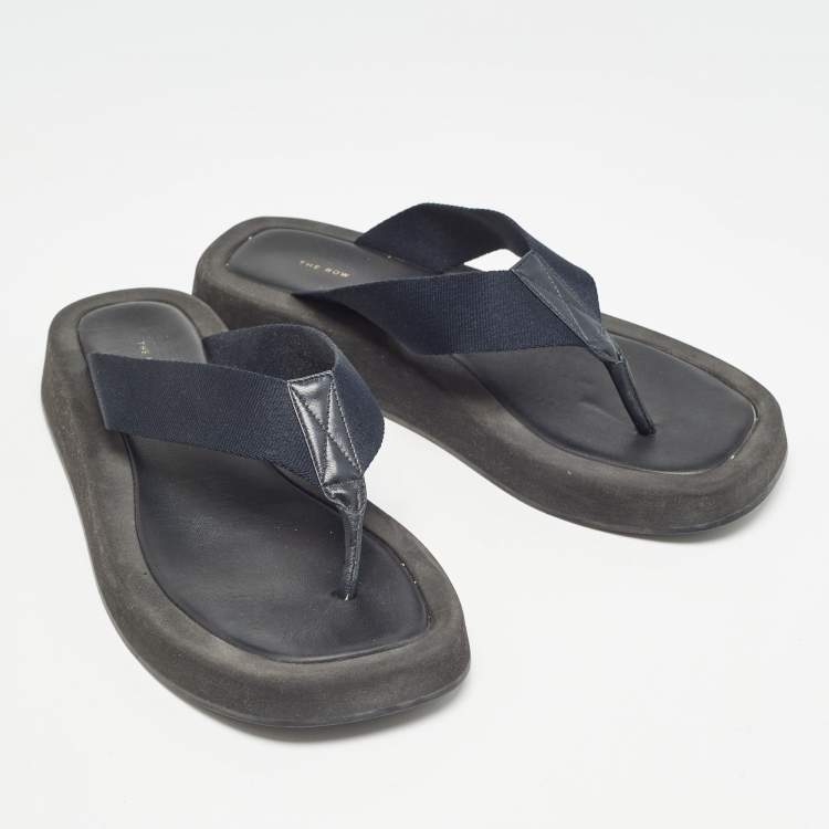Pre Owned The Row Black Leather and Fabric Thong Sandals Size 39