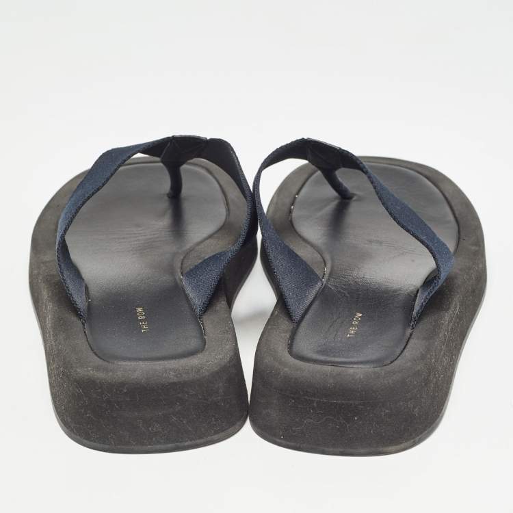 Pre Owned The Row Black Leather and Fabric Thong Sandals Size 39