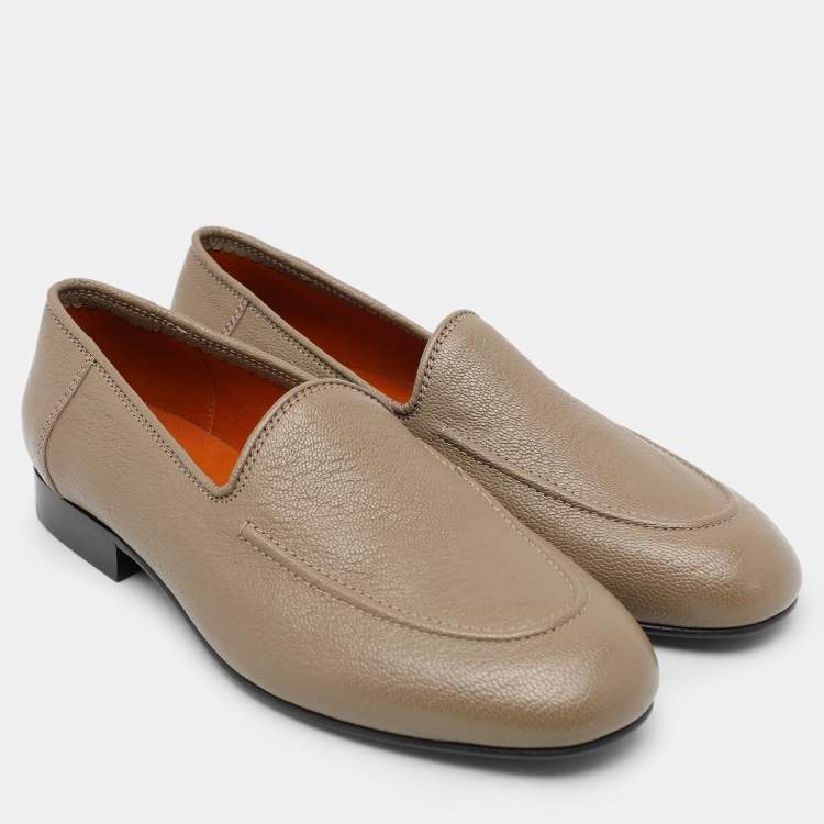 Pre Owned The Row Grey Leather Slip On Loafers Size 35.5