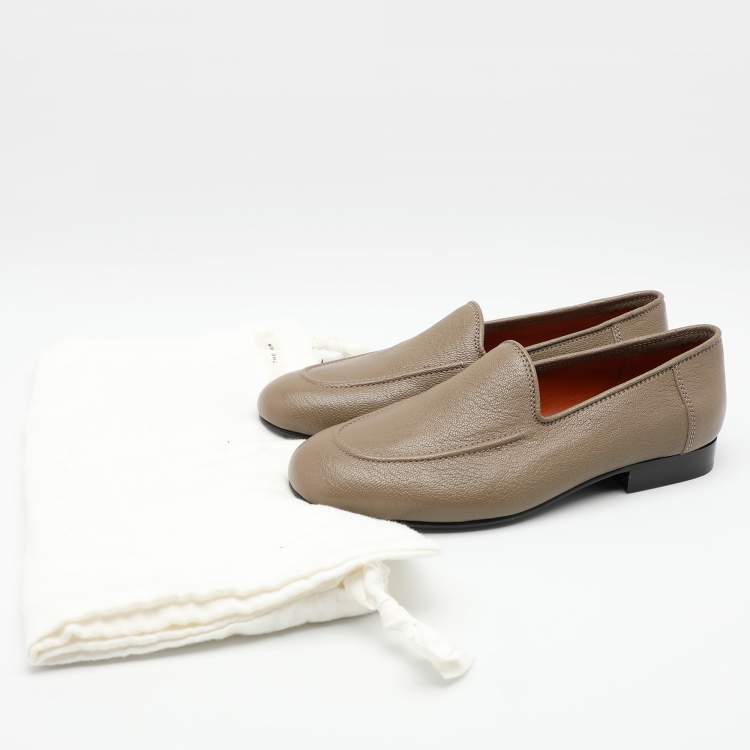 Pre Owned The Row Grey Leather Slip On Loafers Size 35.5