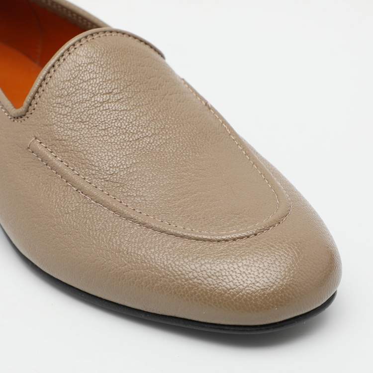 Pre Owned The Row Grey Leather Slip On Loafers Size 35.5