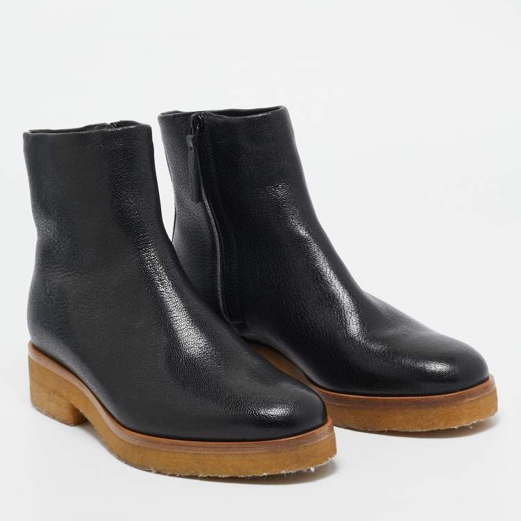 Pre Owned The Row Black Leather Boris Ankle Length Boots Size 39