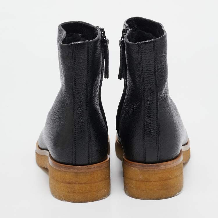 Pre Owned The Row Black Leather Boris Ankle Length Boots Size 39