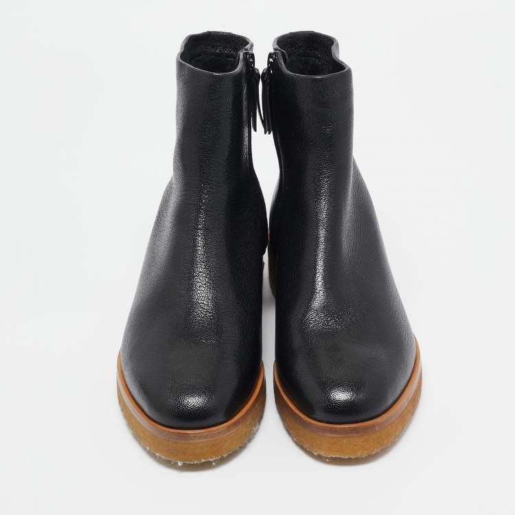 Pre Owned The Row Black Leather Boris Ankle Length Boots Size 39