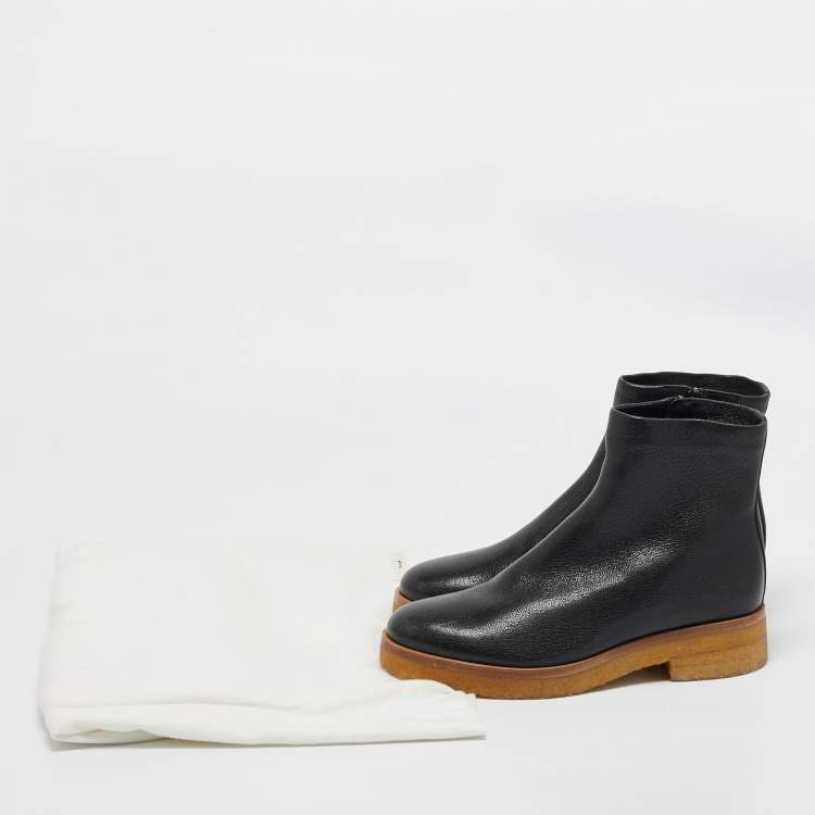 Pre Owned The Row Black Leather Boris Ankle Length Boots Size 39