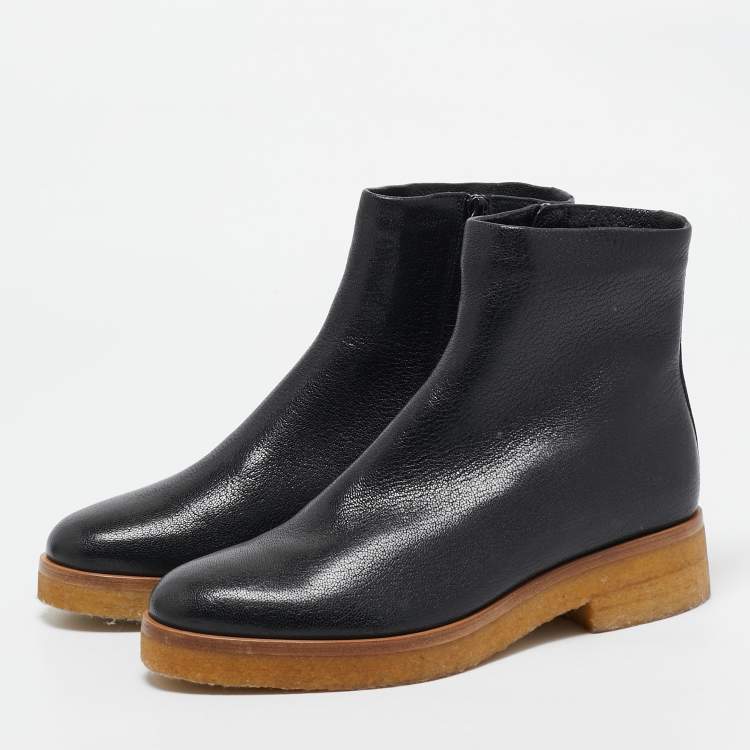 Pre Owned The Row Black Leather Boris Ankle Length Boots Size 39