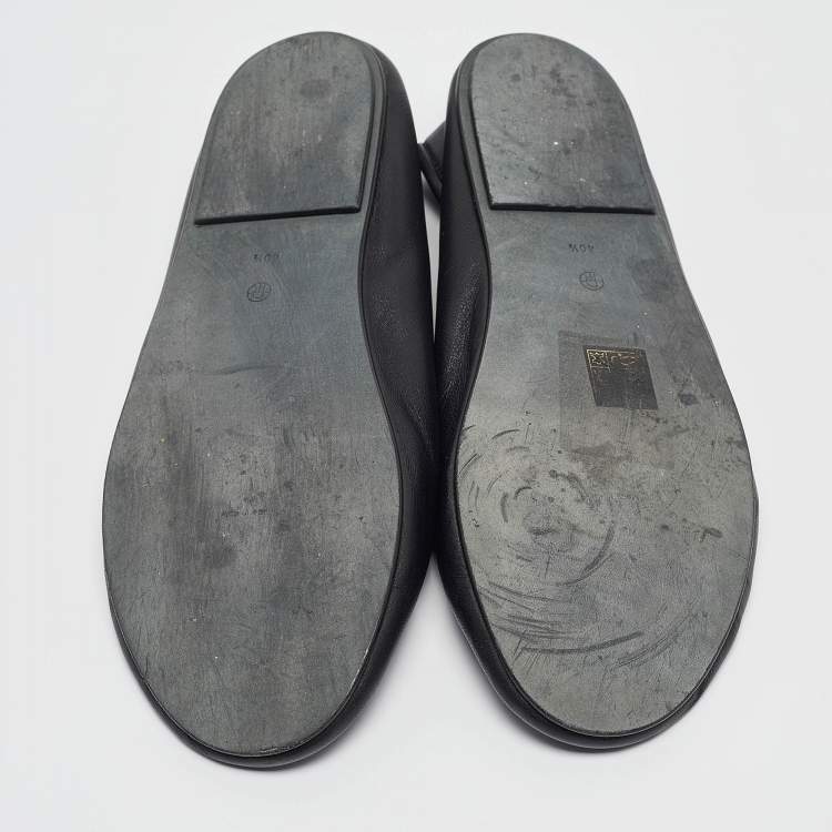 Pre Owned The Row Black Leather Elastic Ballet Flats Size 40.5