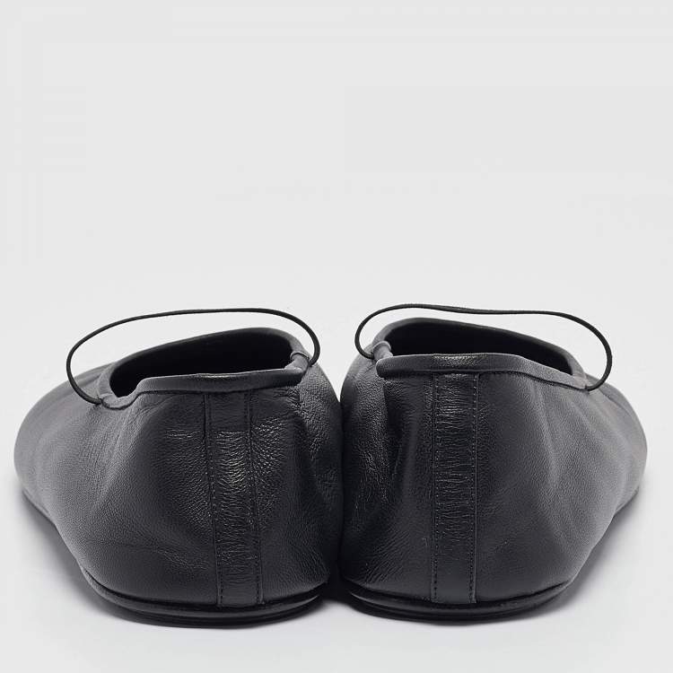 Pre Owned The Row Black Leather Elastic Ballet Flats Size 40.5