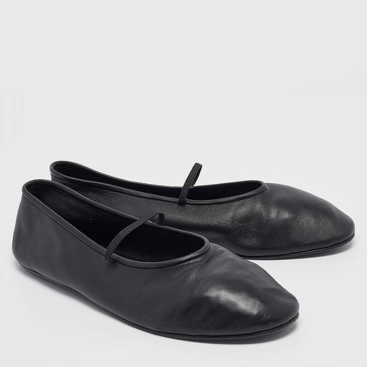 Pre Owned The Row Black Leather Elastic Ballet Flats Size 40.5
