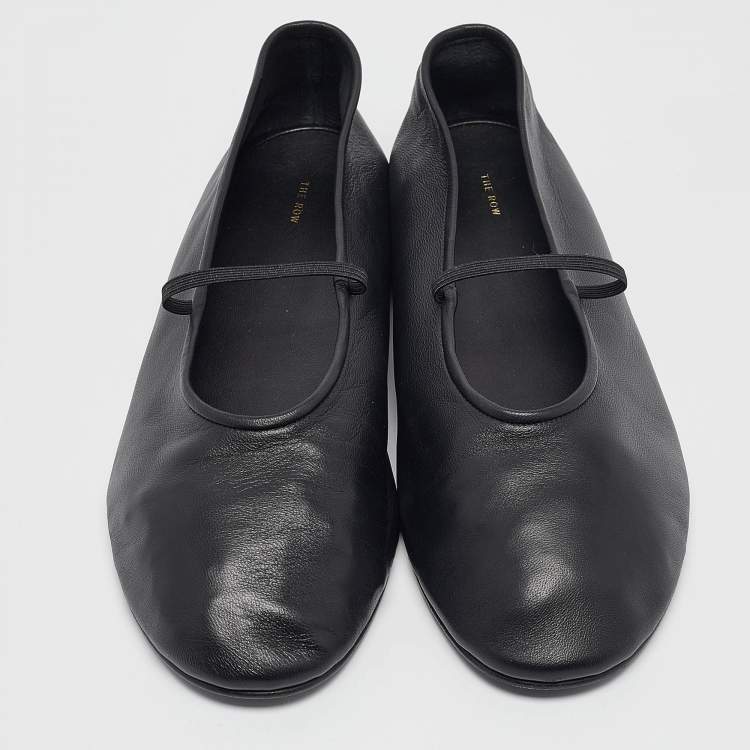 Pre Owned The Row Black Leather Elastic Ballet Flats Size 40.5