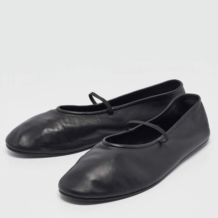 Pre Owned The Row Black Leather Elastic Ballet Flats Size 40.5