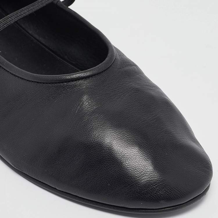Pre Owned The Row Black Leather Elastic Ballet Flats Size 40.5