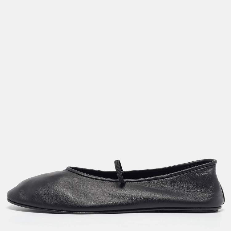 Pre Owned The Row Black Leather Elastic Ballet Flats Size 40.5