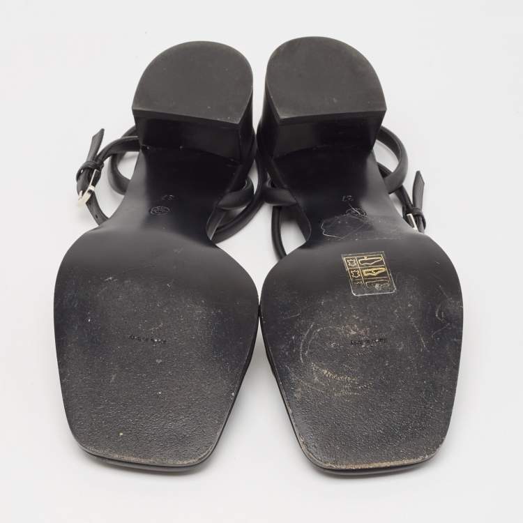 Pre Owned The Row Black Leather Ankle Strap Sandals Size 37