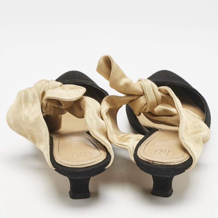 Pre Owned The Row Black/Beige Canvas Coco Heel Mules Size 37