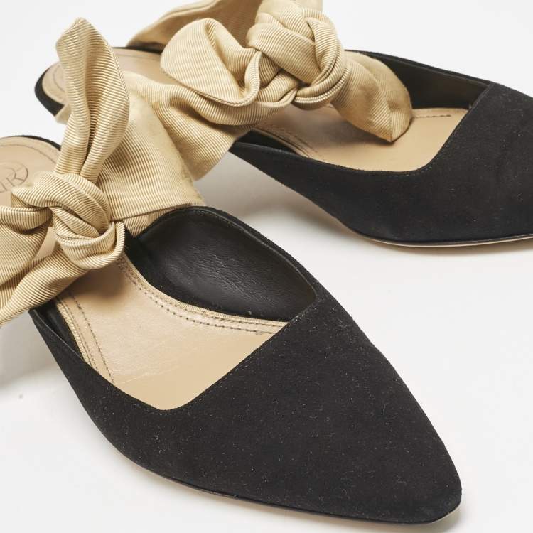 Pre Owned The Row Black/Beige Canvas Coco Heel Mules Size 37