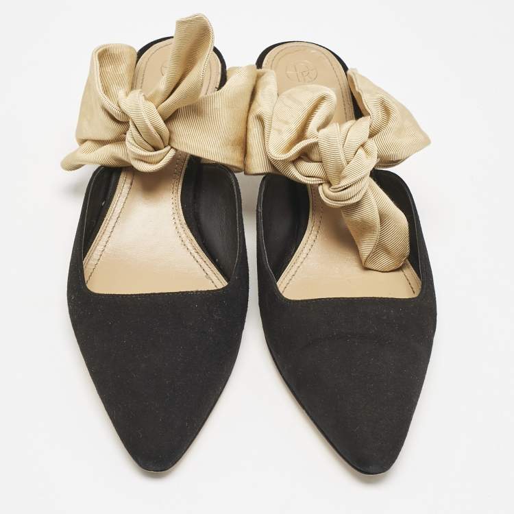 Pre Owned The Row Black/Beige Canvas Coco Heel Mules Size 37