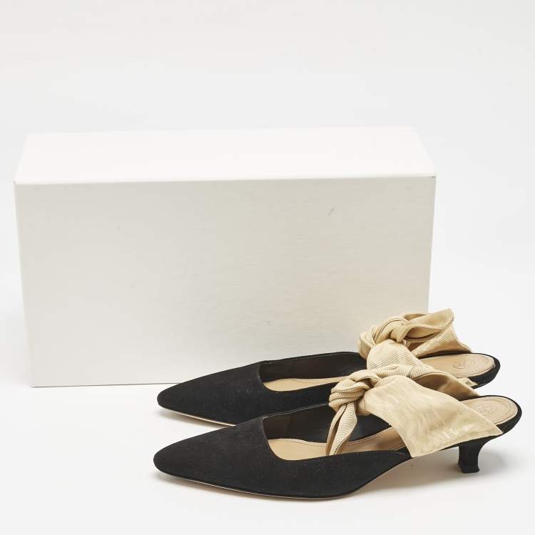 Pre Owned The Row Black/Beige Canvas Coco Heel Mules Size 37