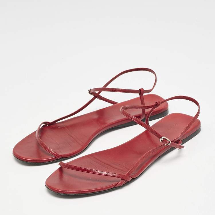 Pre Owned The Row Red Leather Bare Flat Sandals Size 37.5