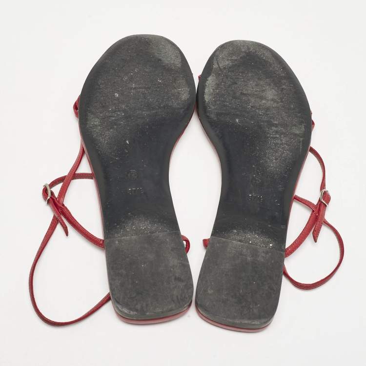 Pre Owned The Row Red Leather Bare Flat Sandals Size 37.5
