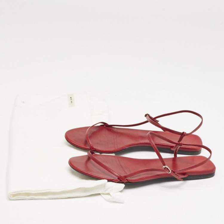 Pre Owned The Row Red Leather Bare Flat Sandals Size 37.5
