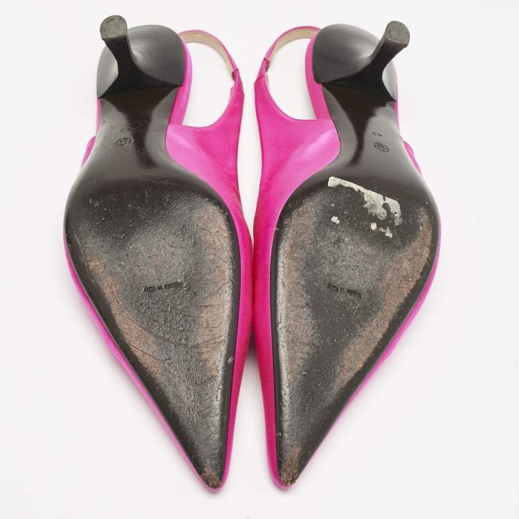 Pre Owned The Row Fuchsia Pink Satin Pointed Toe Slingback Pumps Size 40