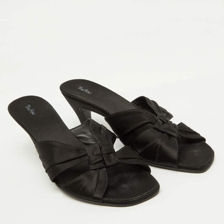 Pre Owned The Row Black Satin Soft Knot Slide Sandals Size 40
