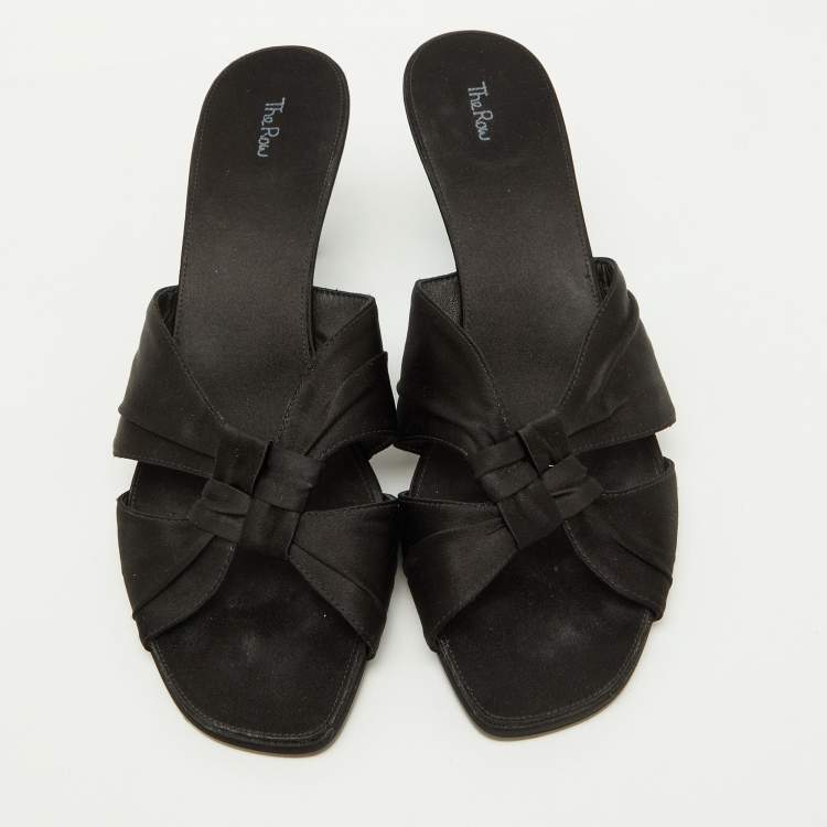 Pre Owned The Row Black Satin Soft Knot Slide Sandals Size 40