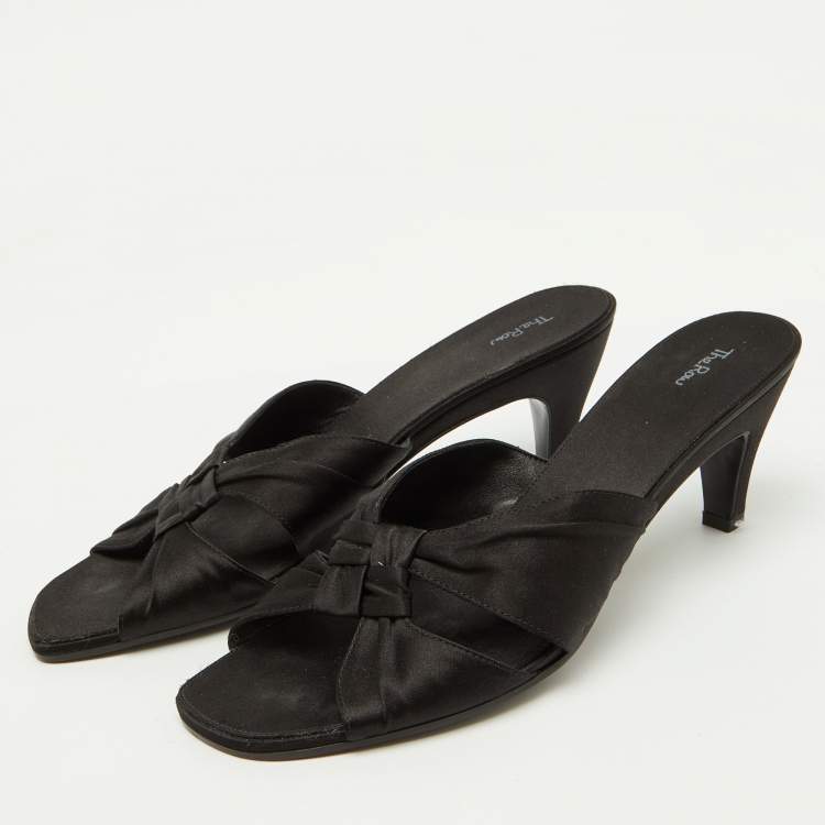 Pre Owned The Row Black Satin Soft Knot Slide Sandals Size 40
