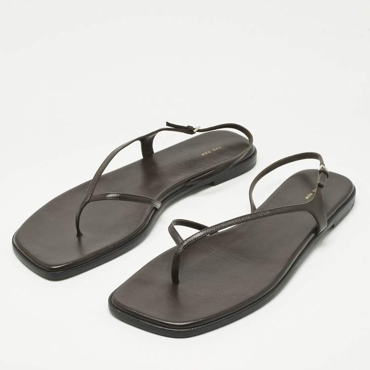 Pre Owned The Row Brown Leather Constance Flat Sandals Size 40.5