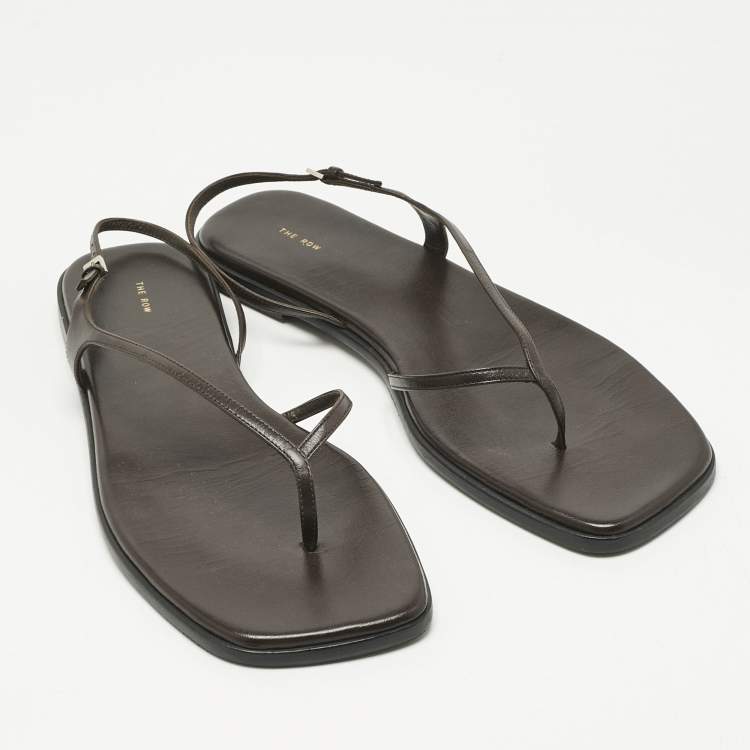 Pre Owned The Row Brown Leather Constance Flat Sandals Size 40.5