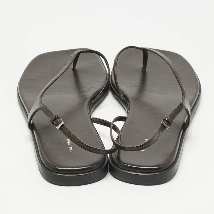 Pre Owned The Row Brown Leather Constance Flat Sandals Size 40.5