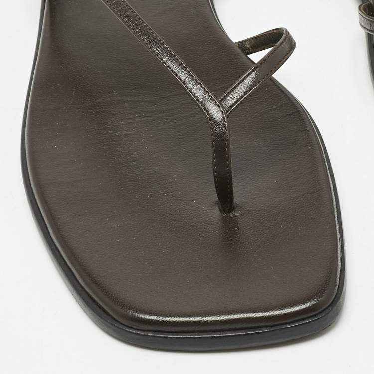 Pre Owned The Row Brown Leather Constance Flat Sandals Size 40.5