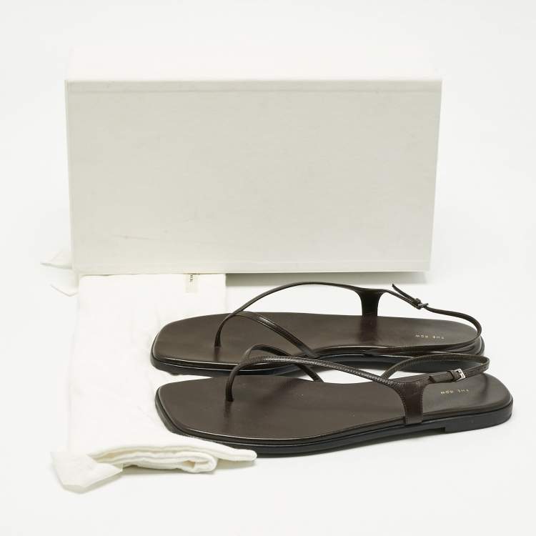Pre Owned The Row Brown Leather Constance Flat Sandals Size 40.5