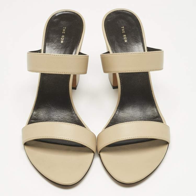 Pre Owned The Row Beige Leather Awar Slide Sandals Size 36