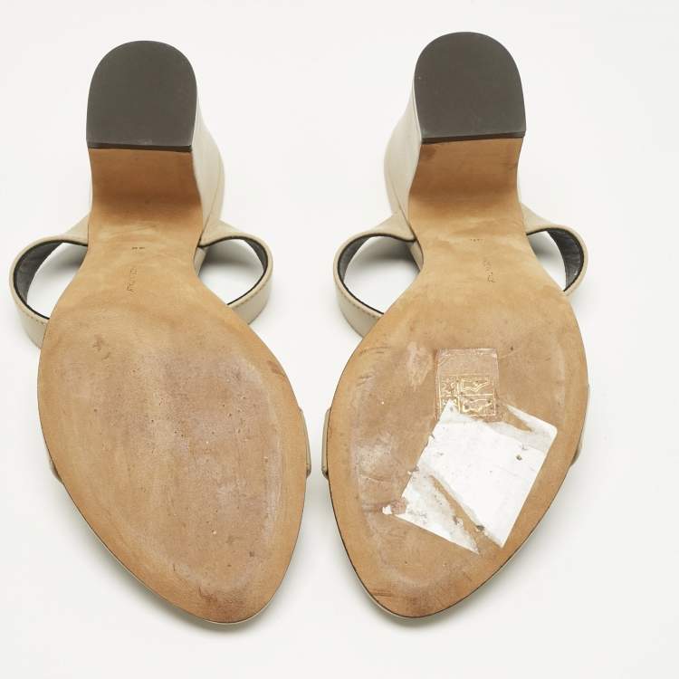Pre Owned The Row Beige Leather Awar Slide Sandals Size 36