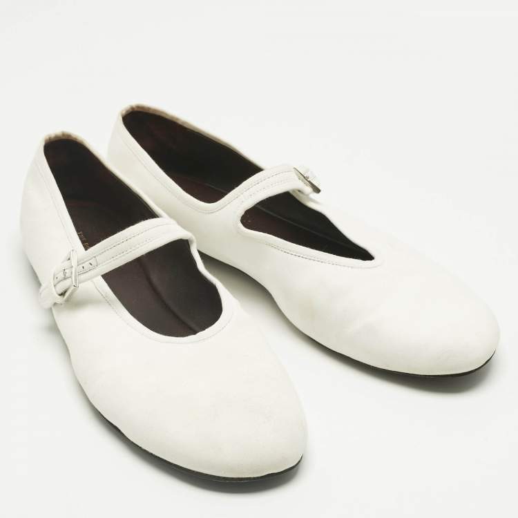 Pre Owned The Row White Fabric Mary Jane  Ballet Flats Size 40