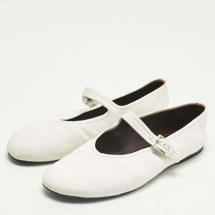 Pre Owned The Row White Fabric Mary Jane  Ballet Flats Size 40