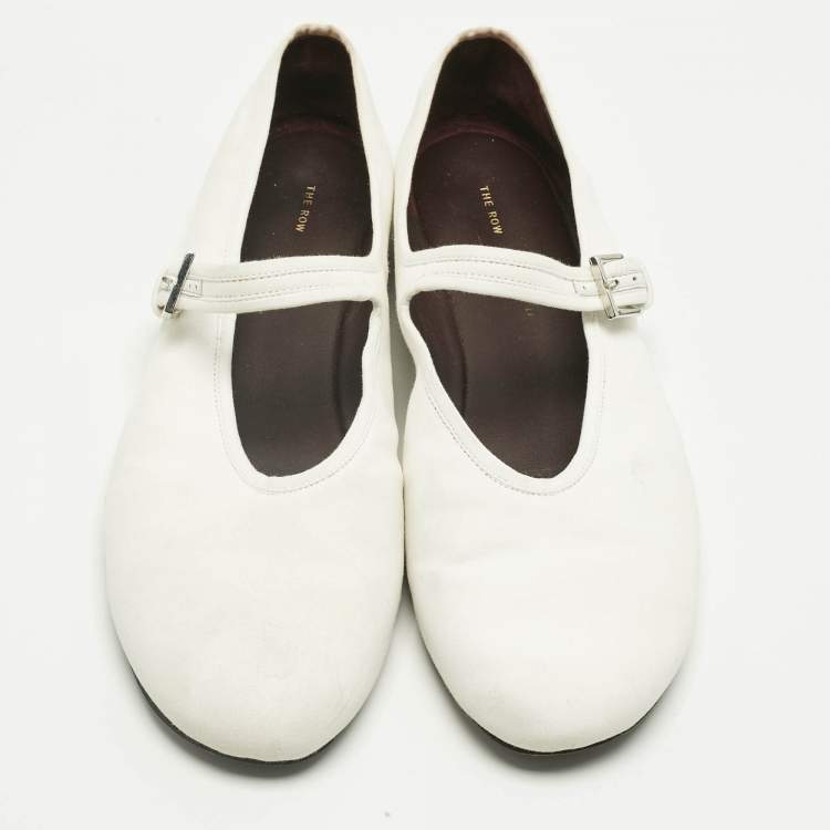 Pre Owned The Row White Fabric Mary Jane  Ballet Flats Size 40