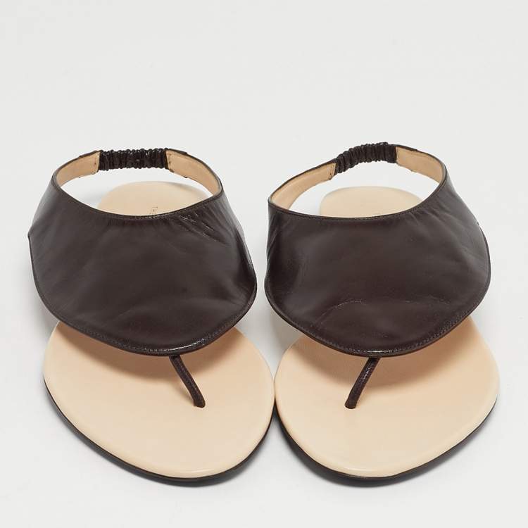 Pre Owned The Row Dark Brown Leather Ravello Slingback Flats Size 38