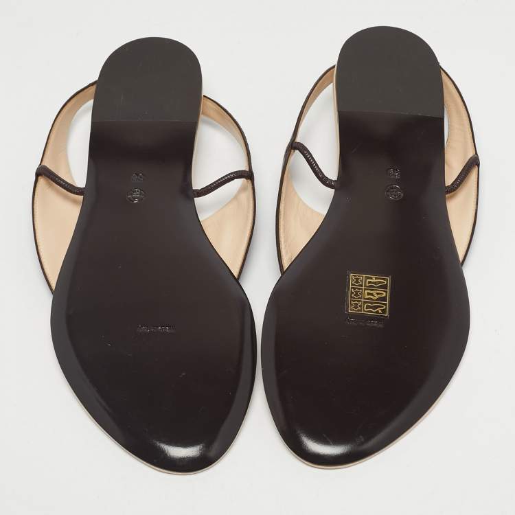 Pre Owned The Row Dark Brown Leather Ravello Slingback Flats Size 38
