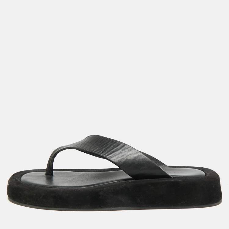 Pre Owned The Row Ginza Size 36 Black/White Leather and Suede Thong Flat Slide