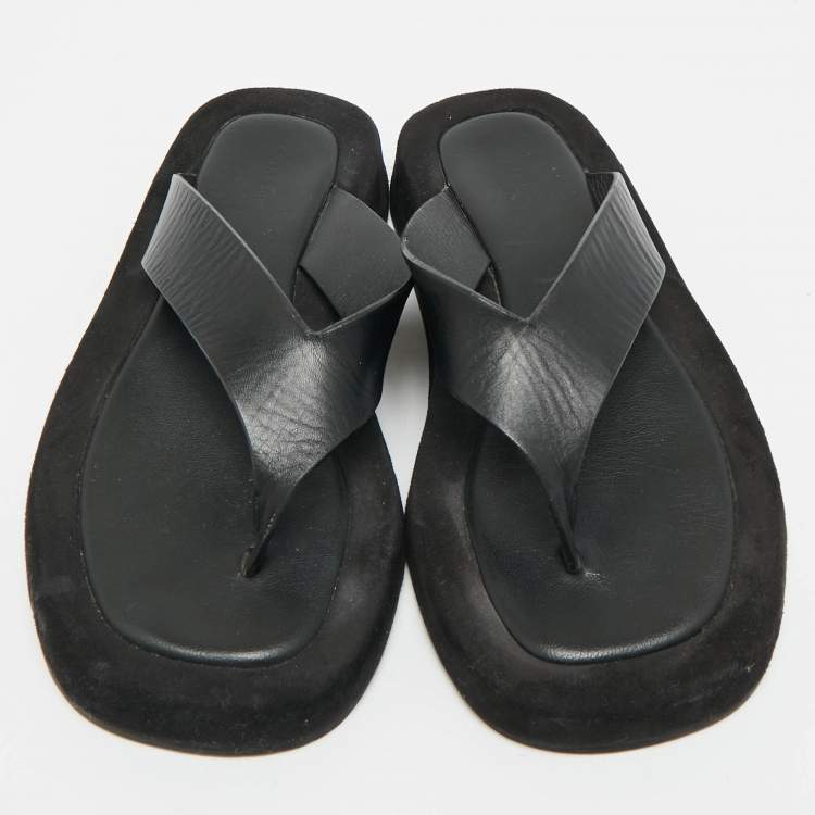 Pre Owned The Row Ginza Size 36 Black/White Leather and Suede Thong Flat Slide