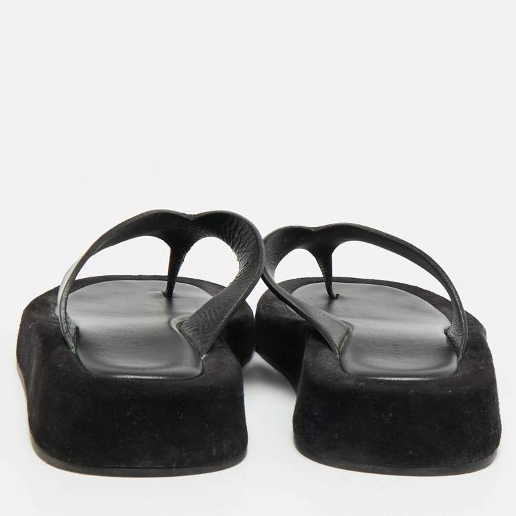 Pre Owned The Row Ginza Size 36 Black/White Leather and Suede Thong Flat Slide