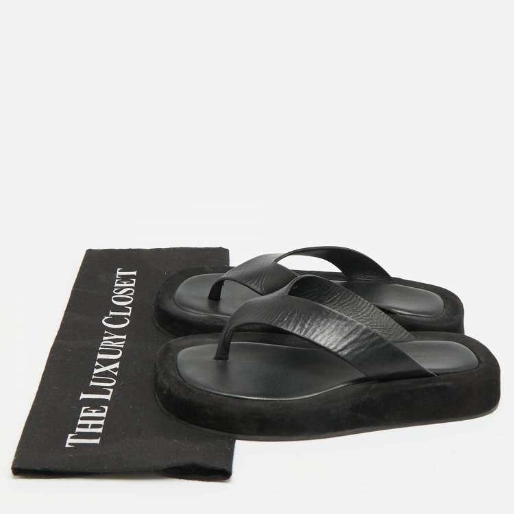 Pre Owned The Row Ginza Size 36 Black/White Leather and Suede Thong Flat Slide