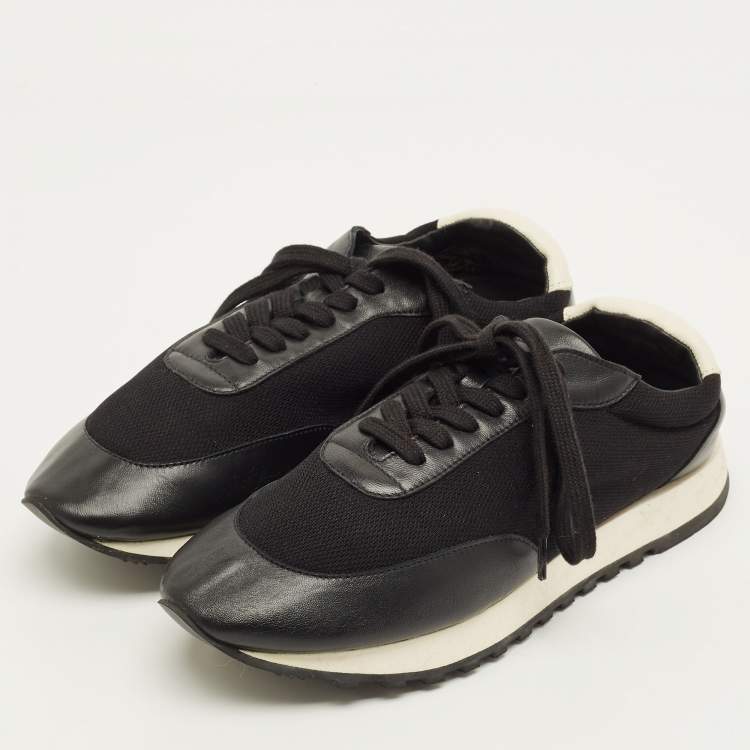 Pre Owned The Row Run D Size 38.5 Black/White Leather and Mesh Lace Up Sneakers