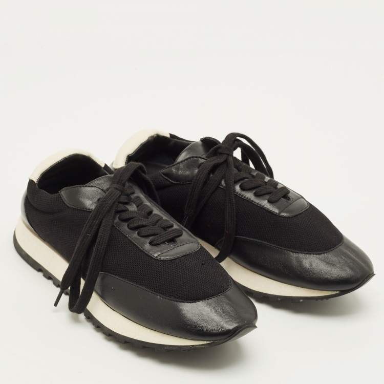 Pre Owned The Row Run D Size 38.5 Black/White Leather and Mesh Lace Up Sneakers