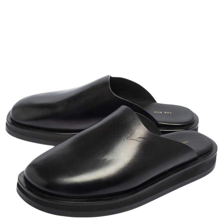 Pre Owned The Row Black Leather Sabot Flat Mule Sandals Size 37