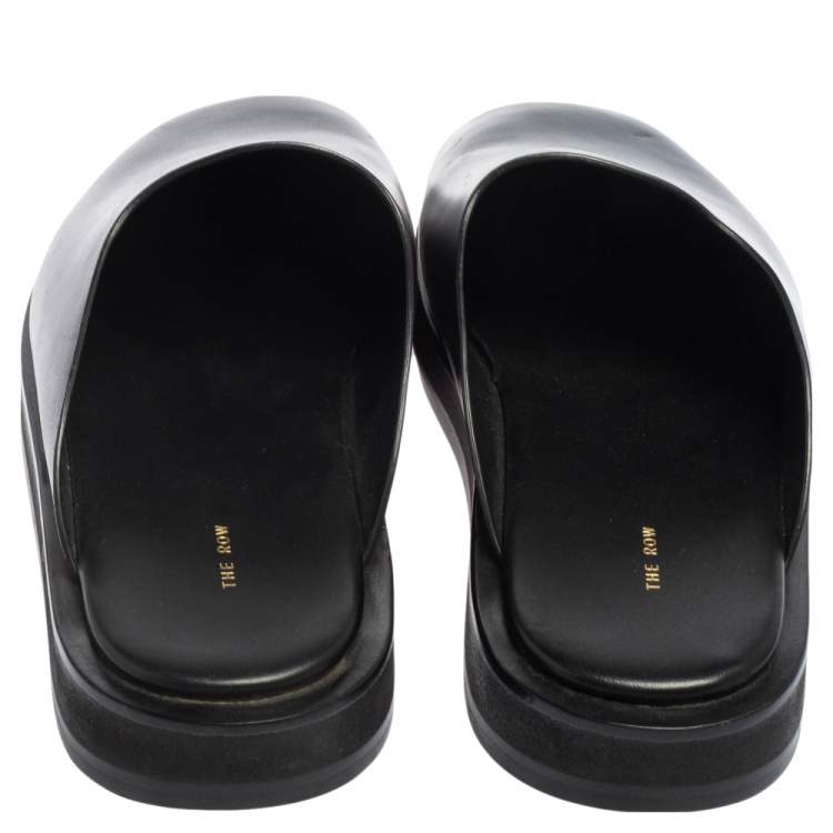 Pre Owned The Row Black Leather Sabot Flat Mule Sandals Size 37